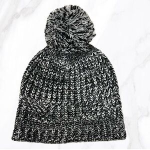 Rebecca Minkoff Black & White Marled Knit Pom‎ Beanie, OS